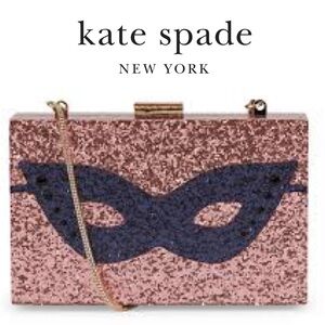 Kate Spade Masquerade Mask Clutch Pink Glitter Bag